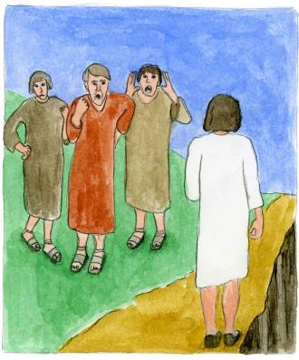 Die Nachbarn von Jesus wollen Jesus von einem Berg stürzen.