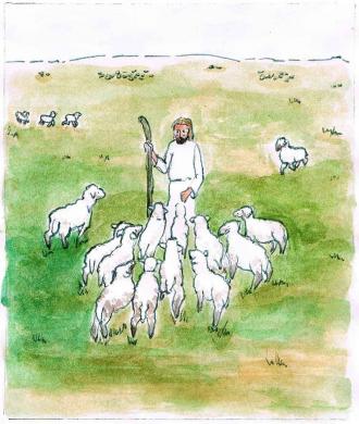Jesus erzählt ein Beispiel über Schafe