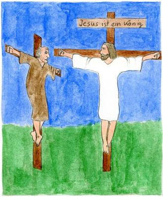 Jesus stirbt am Kreuz.