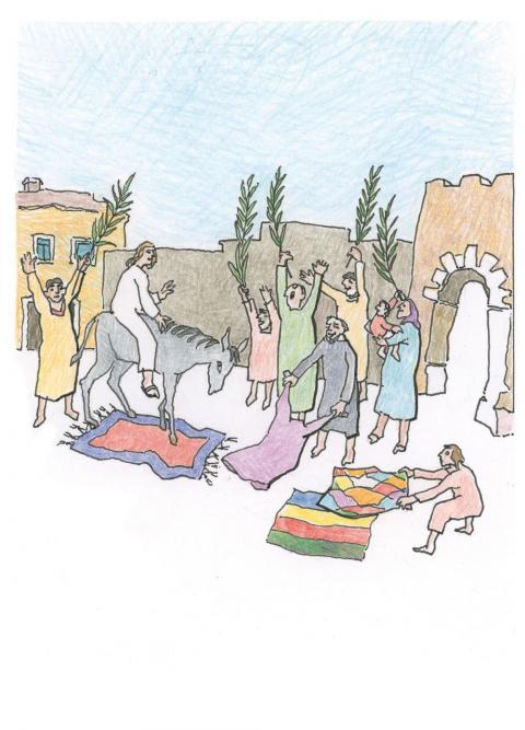 Jesus reitet auf einem Esel