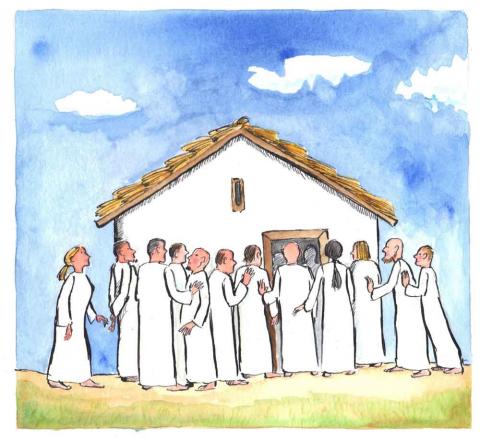 Die Mutter und die Brüder Jesu standen vor dem Haus