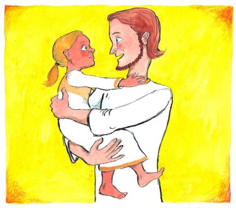 Jesus nimmt ein Kind auf seine Arme